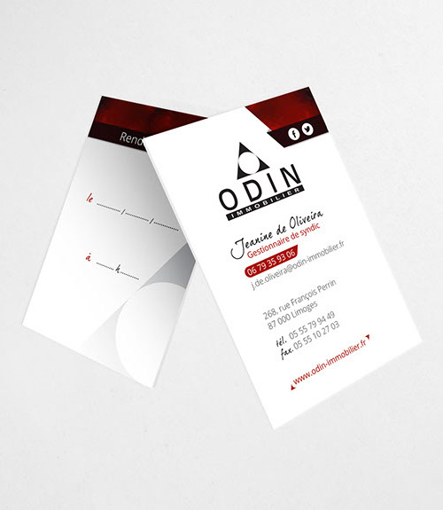 Carte de visite Odin Immobillier réalisé par La Parade - stratégie & design maker freelance